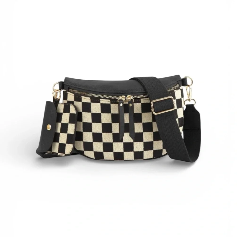 Black  Outfitters Black and Cream Checkered Crossbody Bag